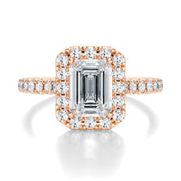 Signature Halo Emerald Engagement Ring - Rose Gold Pavé Band - Front View