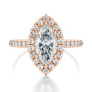 Signature Halo Marquise Engagement Ring - Rose Gold Pavé Band - Front View