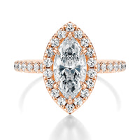 Signature Halo Marquise Engagement Ring - Rose Gold Pavé Band - Front View