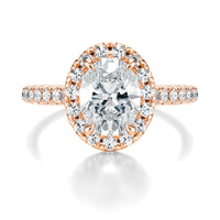 Signature Halo Oval Engagement Ring - Rose Gold Pavé Band - Front View