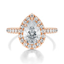 Signature Halo Pear Engagement Ring - Rose Gold Pavé Band - Front View