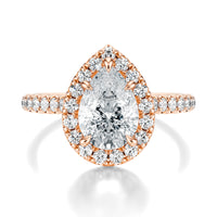Signature Halo Pear Engagement Ring - Rose Gold Pavé Band - Front View
