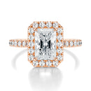 Signature Halo Radiant Engagement Ring - Rose Gold Pavé Band - Front View