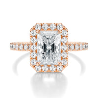 Signature Halo Radiant Engagement Ring - Rose Gold Pavé Band - Front View