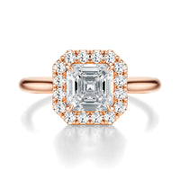 Signature Halo Asscher Engagement Ring - Rose Gold Polished Band - Front View