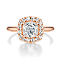 Signature Halo Cushion Engagement Ring - Rose Gold Polished Band - Front View