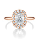 Signature Halo Elongated Cushion Engagement Ring - Rose Gold Polished Band - Front View