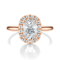 Signature Halo Elongated Cushion Engagement Ring - Rose Gold Polished Band - Front View