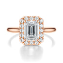 Signature Halo Emerald Engagement Ring - Rose Gold Polished Band - Front View