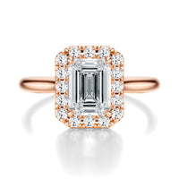 Signature Halo Emerald Engagement Ring - Rose Gold Polished Band - Front View