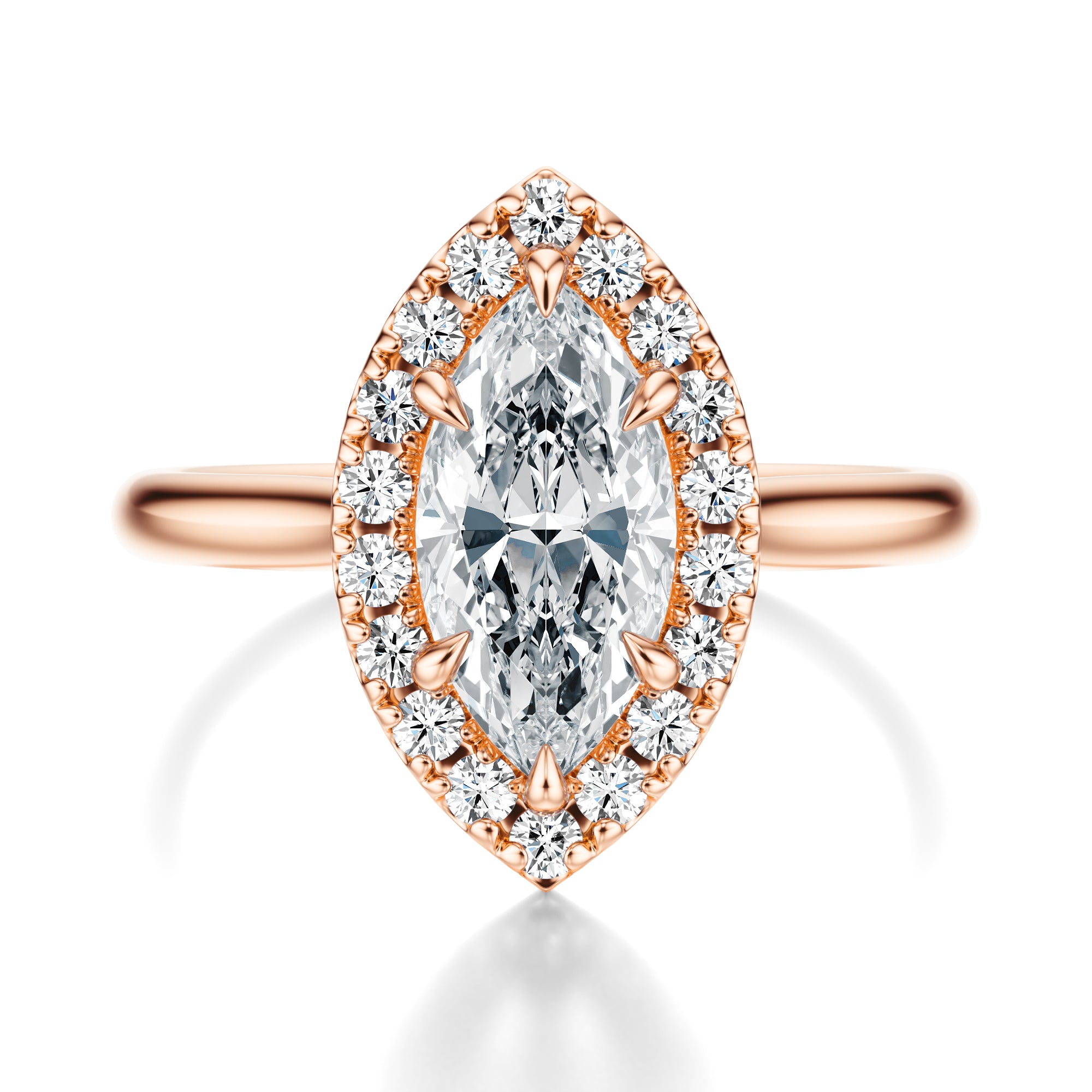 Signature Halo Marquise Engagement Ring - Rose Gold Polished Band - Front View