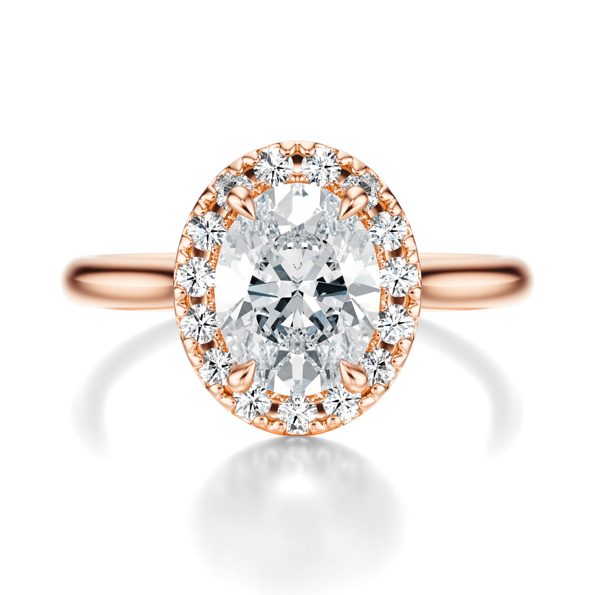Signature Halo Oval Engagement Ring - Rose Gold Polished Band - Front View