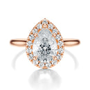 Signature Halo Pear Engagement Ring - Rose Gold Polished Band - Front View