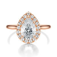 Signature Halo Pear Engagement Ring - Rose Gold Polished Band - Front View