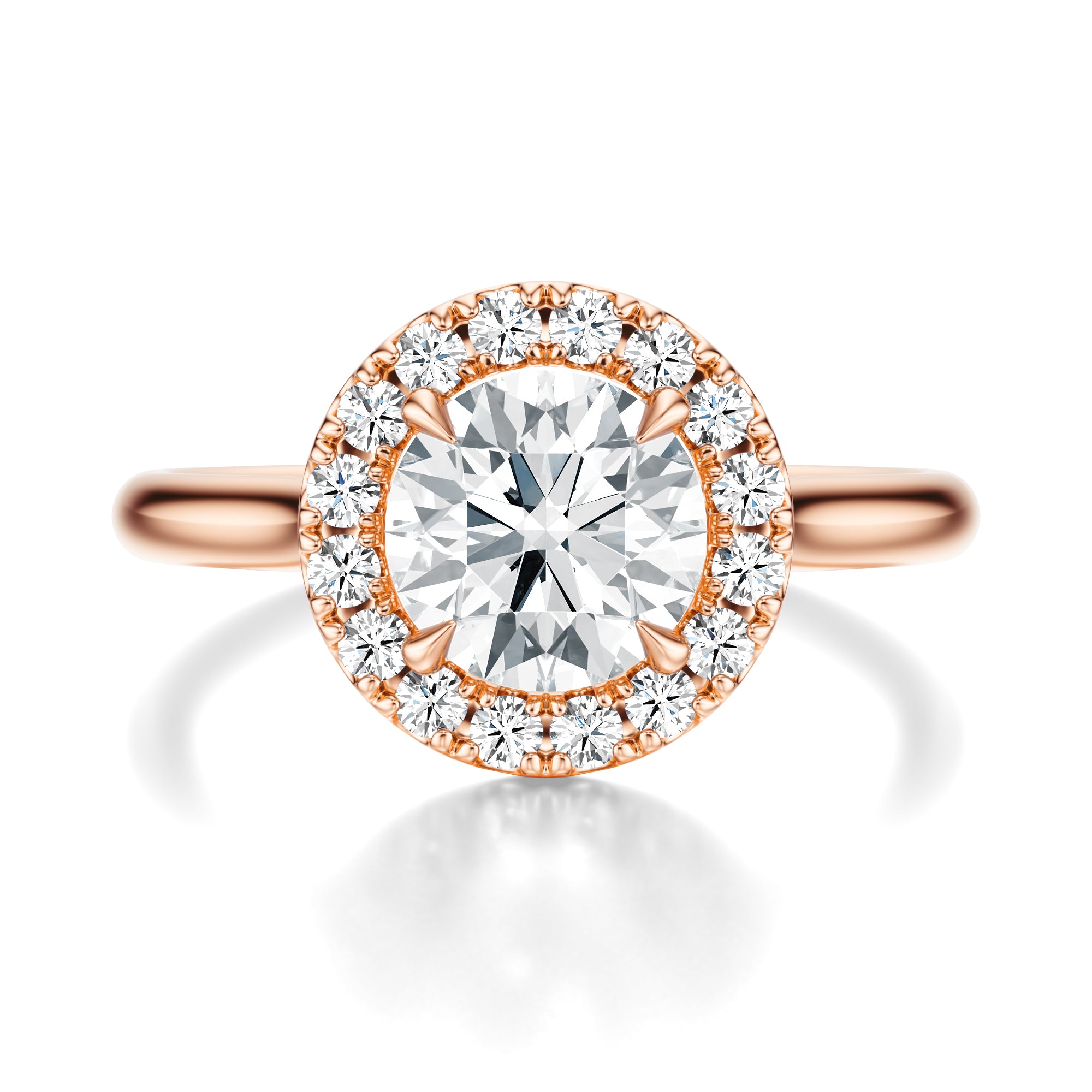 Signature Halo Round Engagement Ring - Rose Gold Polished Band - Front View