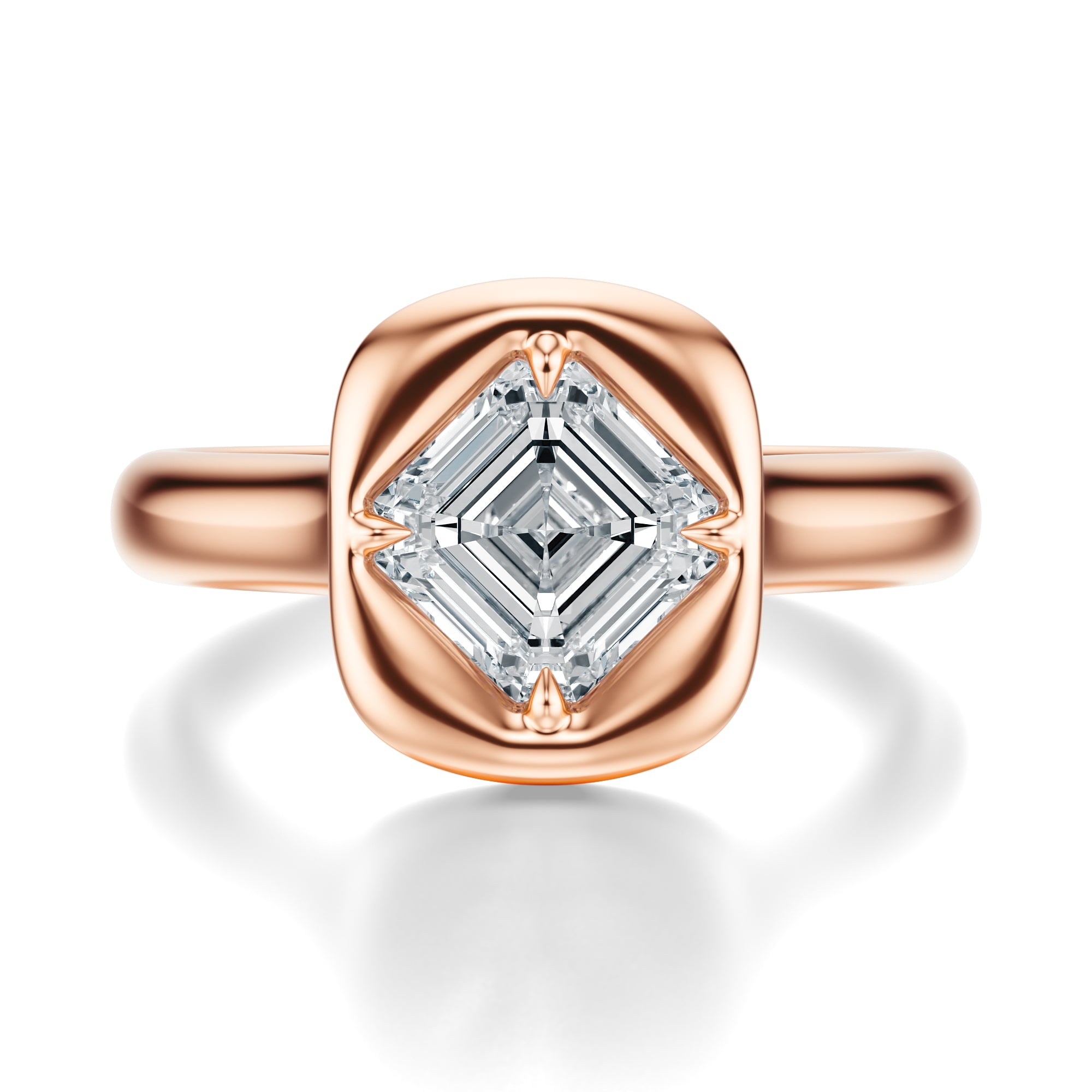 Signature Heirloom Bezel Asscher Engagement Ring - Rose Gold Polished Band - Front View