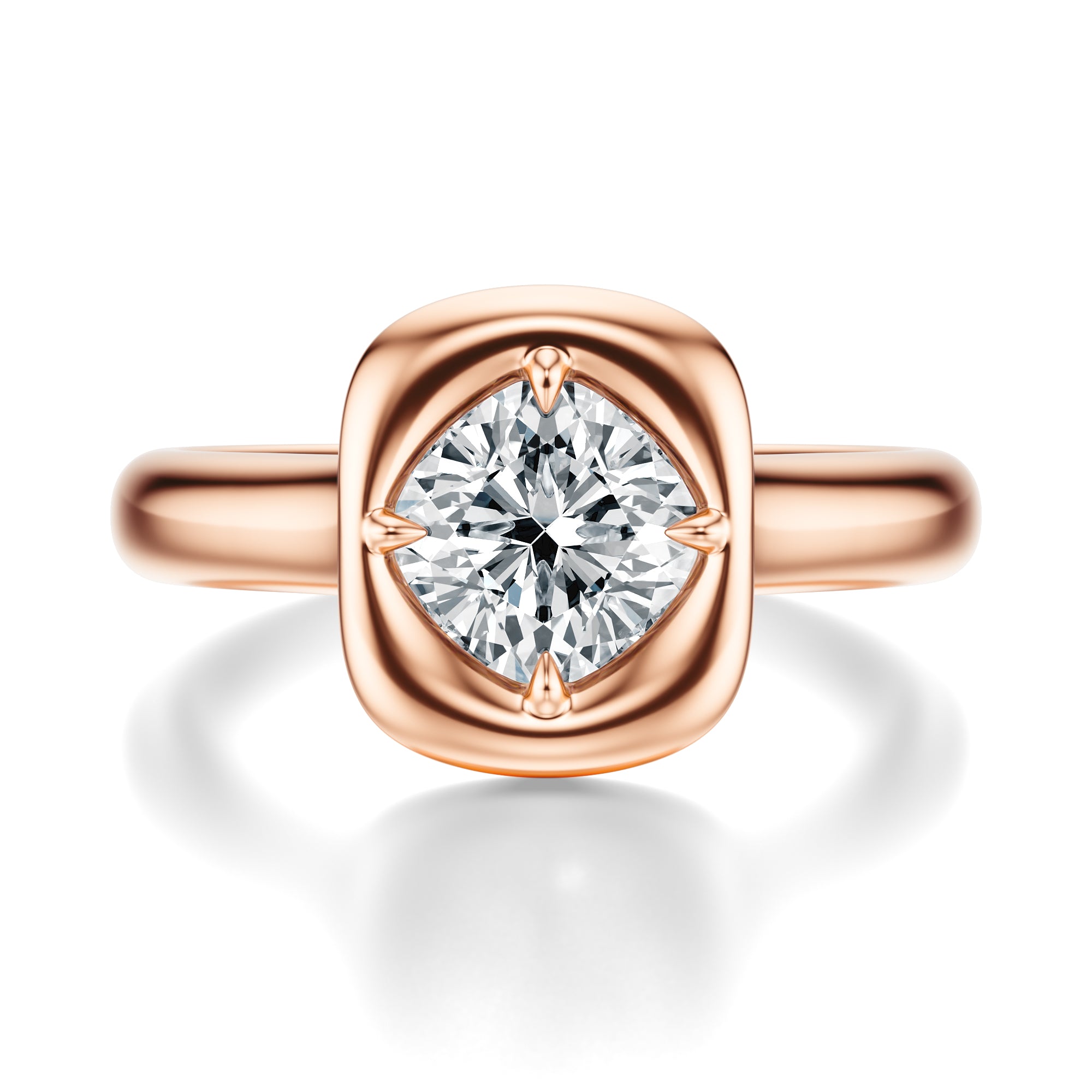 Signature Heirloom Bezel Cushion Engagement Ring - Rose Gold Polished Band - Front View