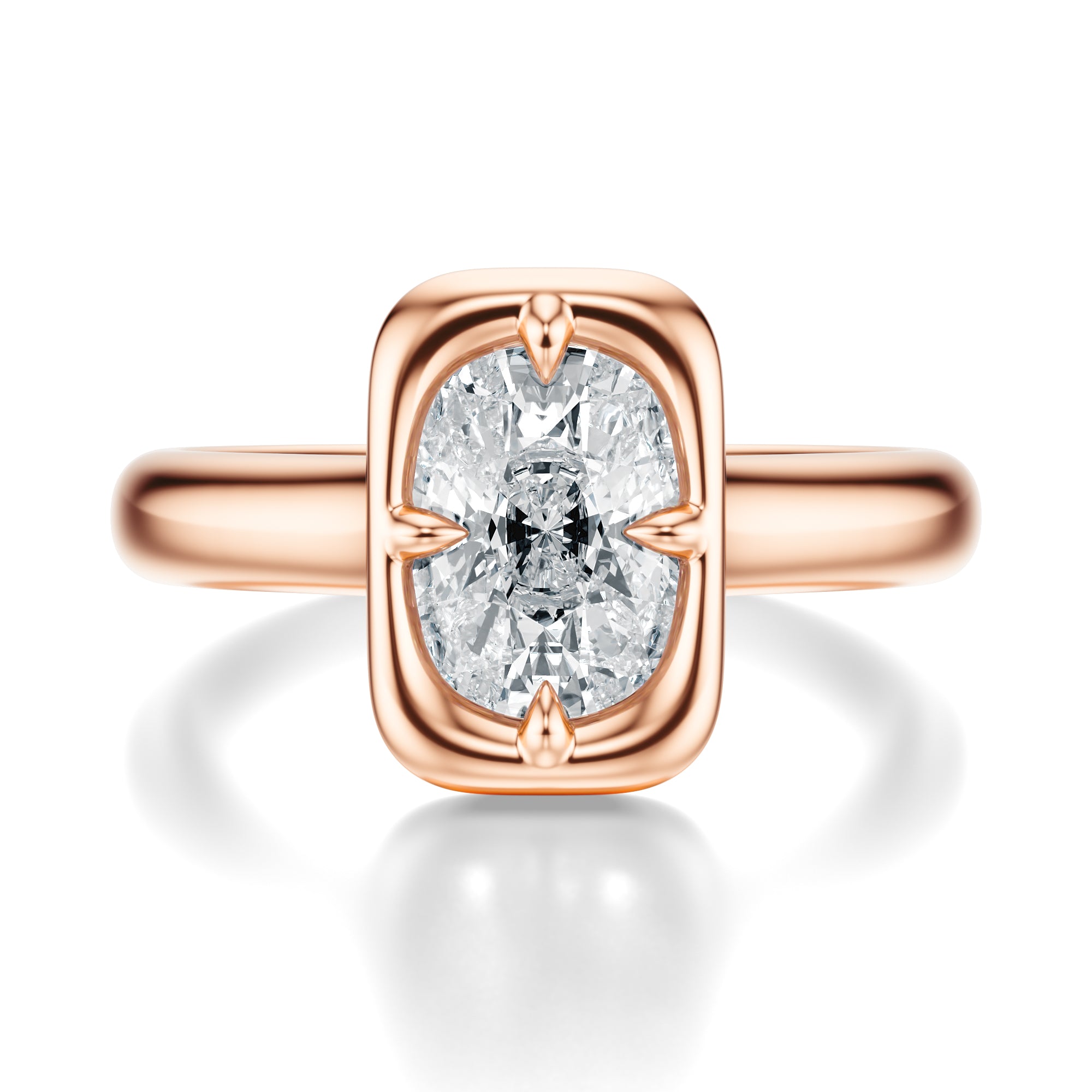 Signature Heirloom Bezel Elongated Cushion Engagement Ring - Rose Gold Polished Band - Front View