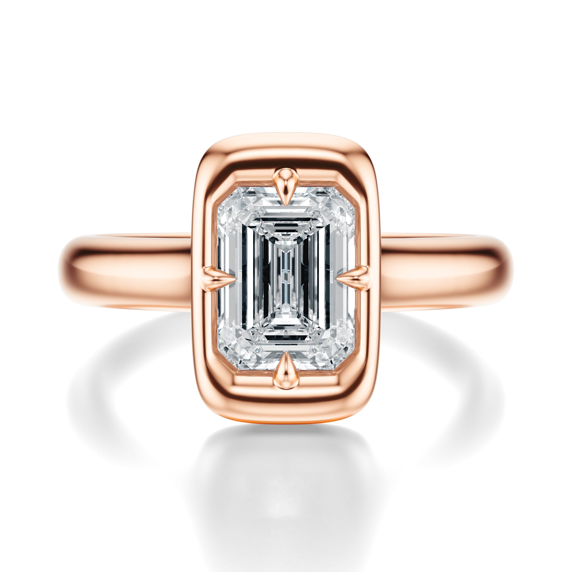 Signature Heirloom Bezel Emerald Engagement Ring - Rose Gold Polished Band - Front View