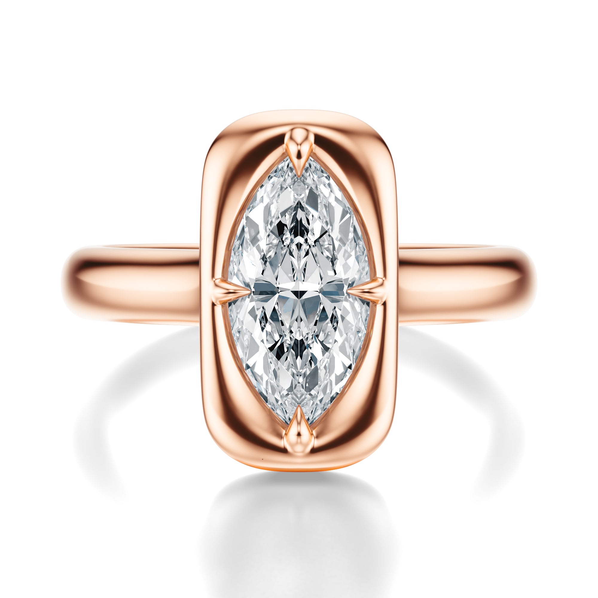 Signature Heirloom Bezel Marquise Engagement Ring - Rose Gold Polished Band - Front View