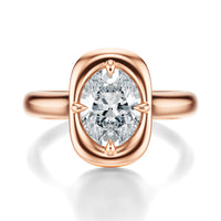Signature Heirloom Bezel Oval Engagement Ring - Rose Gold Polished Band - Front View