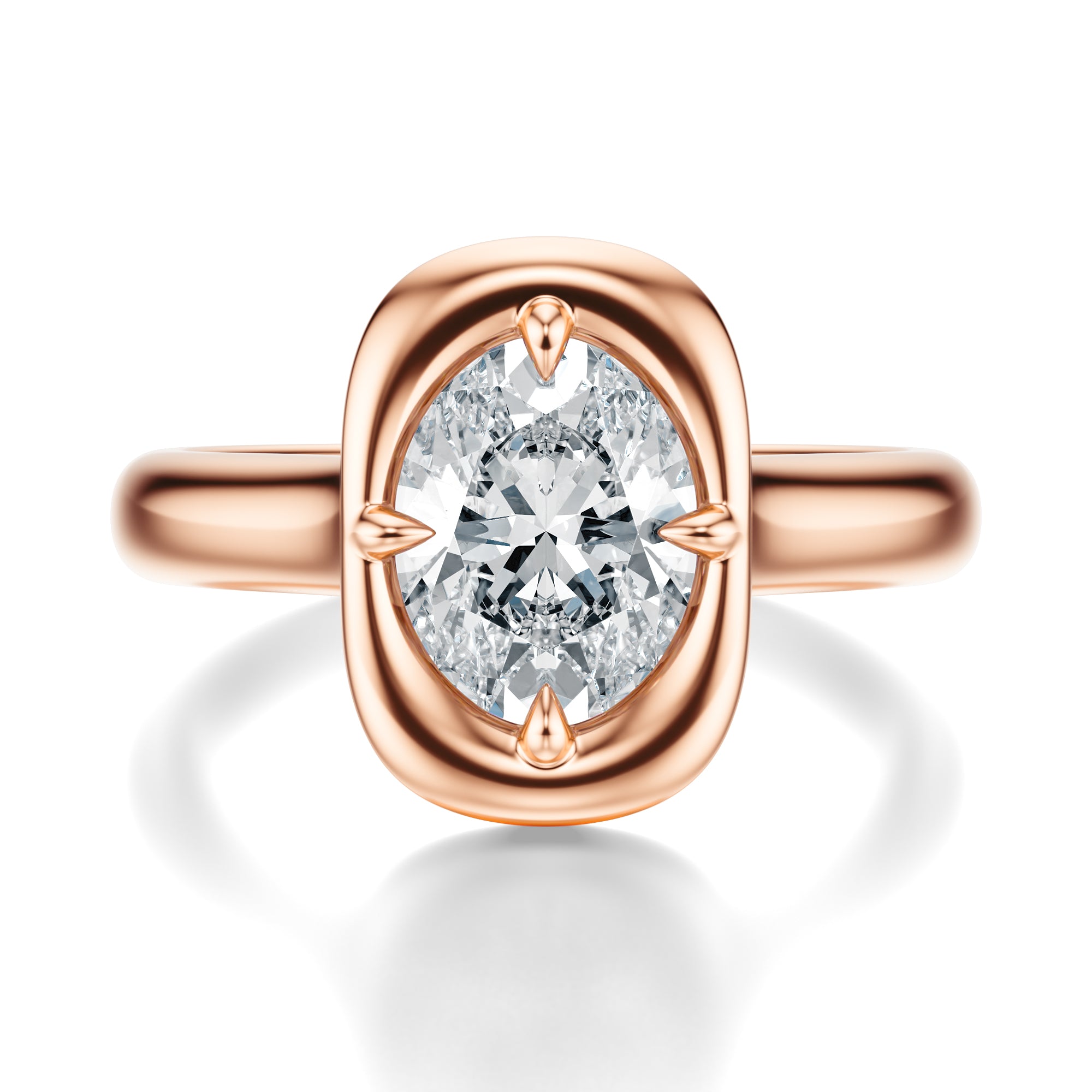 Signature Heirloom Bezel Oval Engagement Ring - Rose Gold Polished Band - Front View