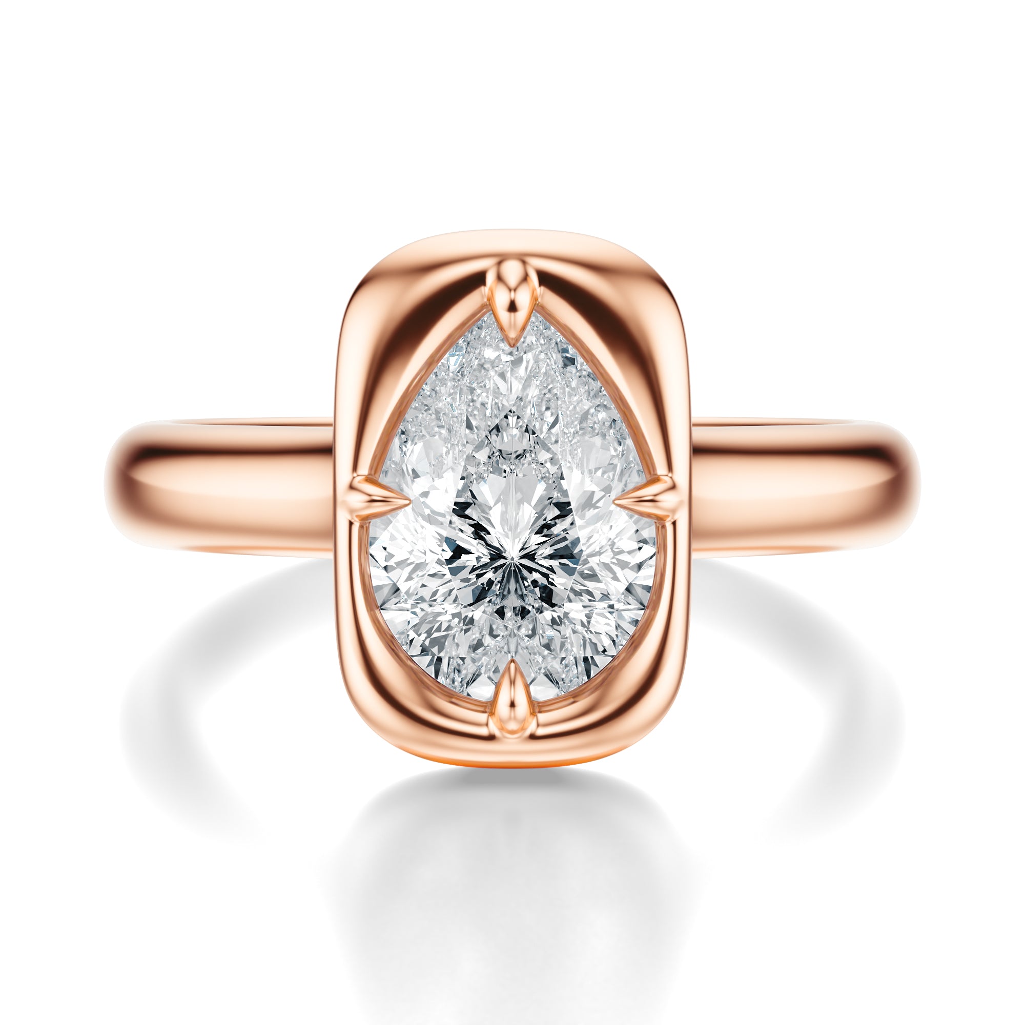 Signature Heirloom Bezel Pear Engagement Ring - Rose Gold Polished Band - Front View