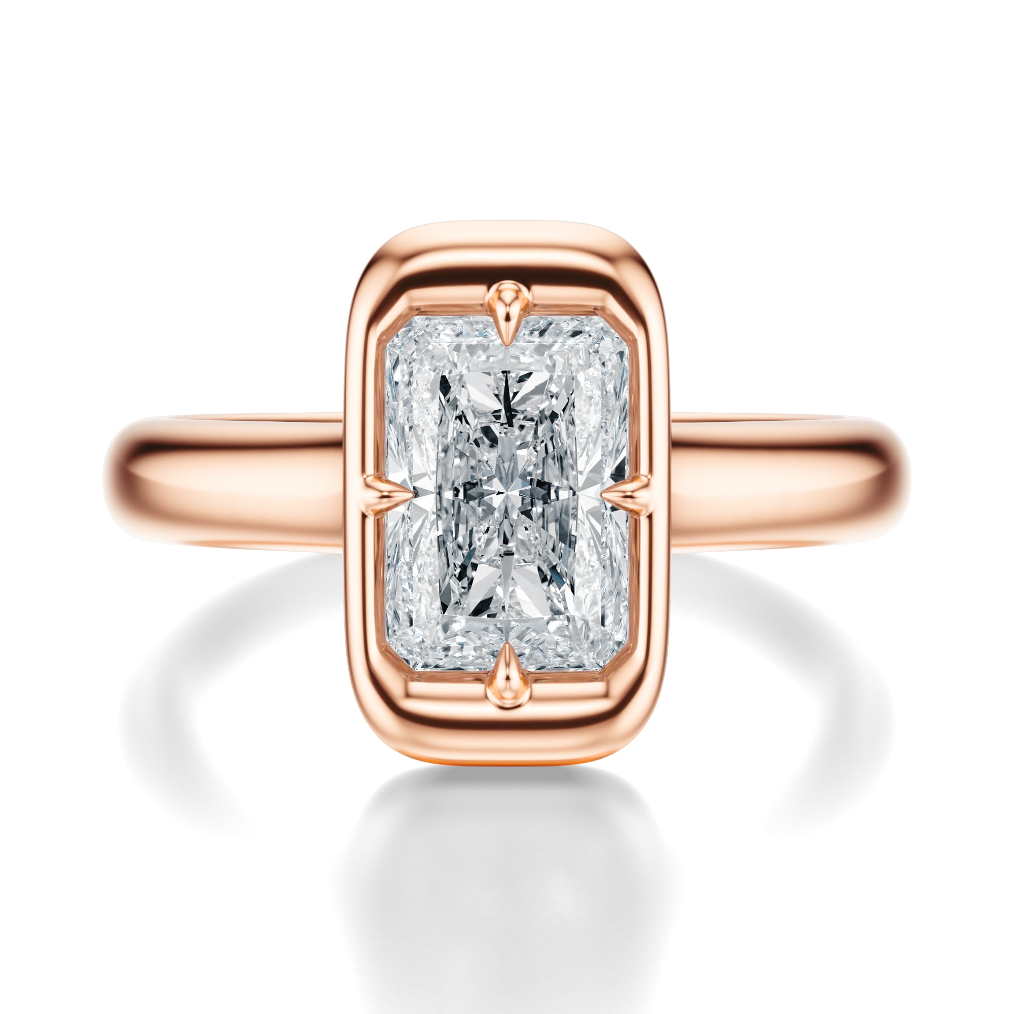 Signature Heirloom Bezel Radiant Engagement Ring - Rose Gold Polished Band - Front View