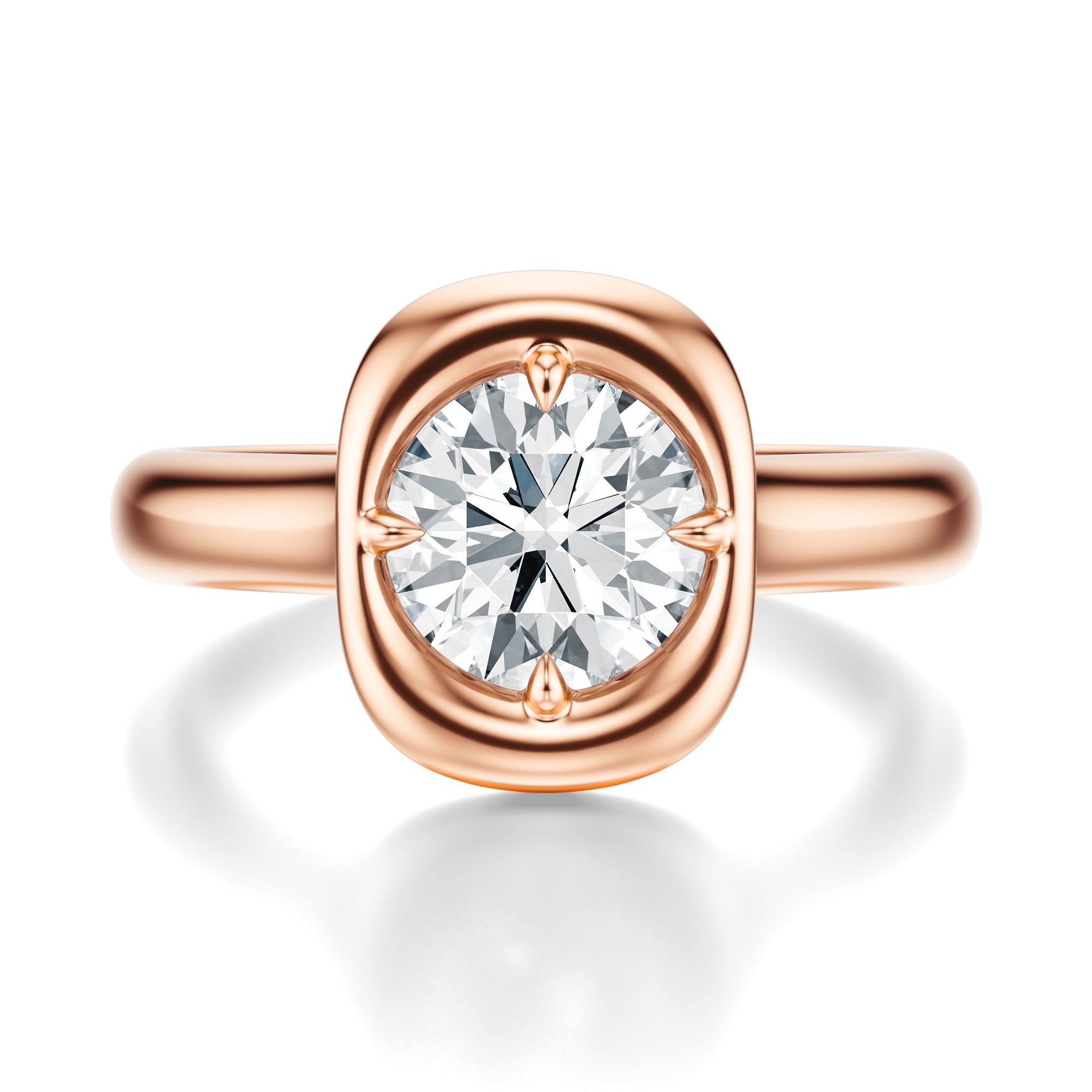 Signature Heirloom Bezel Round Engagement Ring - Rose Gold Polished Band - Front View