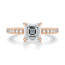 Signature Hidden Halo Asscher Engagement Ring - Rose Gold Pavé Band - Front View