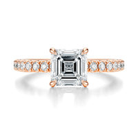 Signature Hidden Halo Asscher Engagement Ring - Rose Gold Pavé Band - Front View