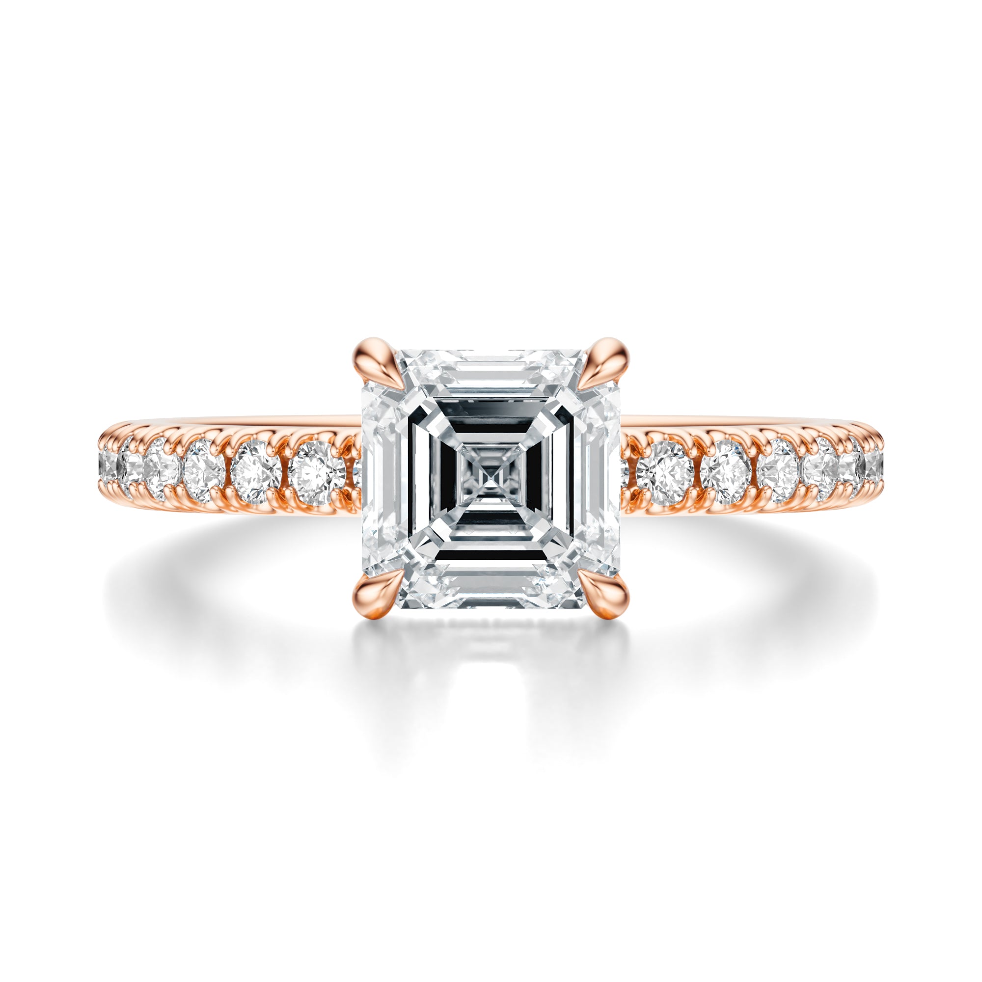 Signature Hidden Halo Asscher Engagement Ring - Rose Gold Pavé Band - Front View