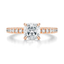 Signature Hidden Halo Cushion Engagement Ring - Rose Gold Pavé Band - Front View