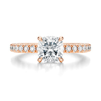 Signature Hidden Halo Cushion Engagement Ring - Rose Gold Pavé Band - Front View