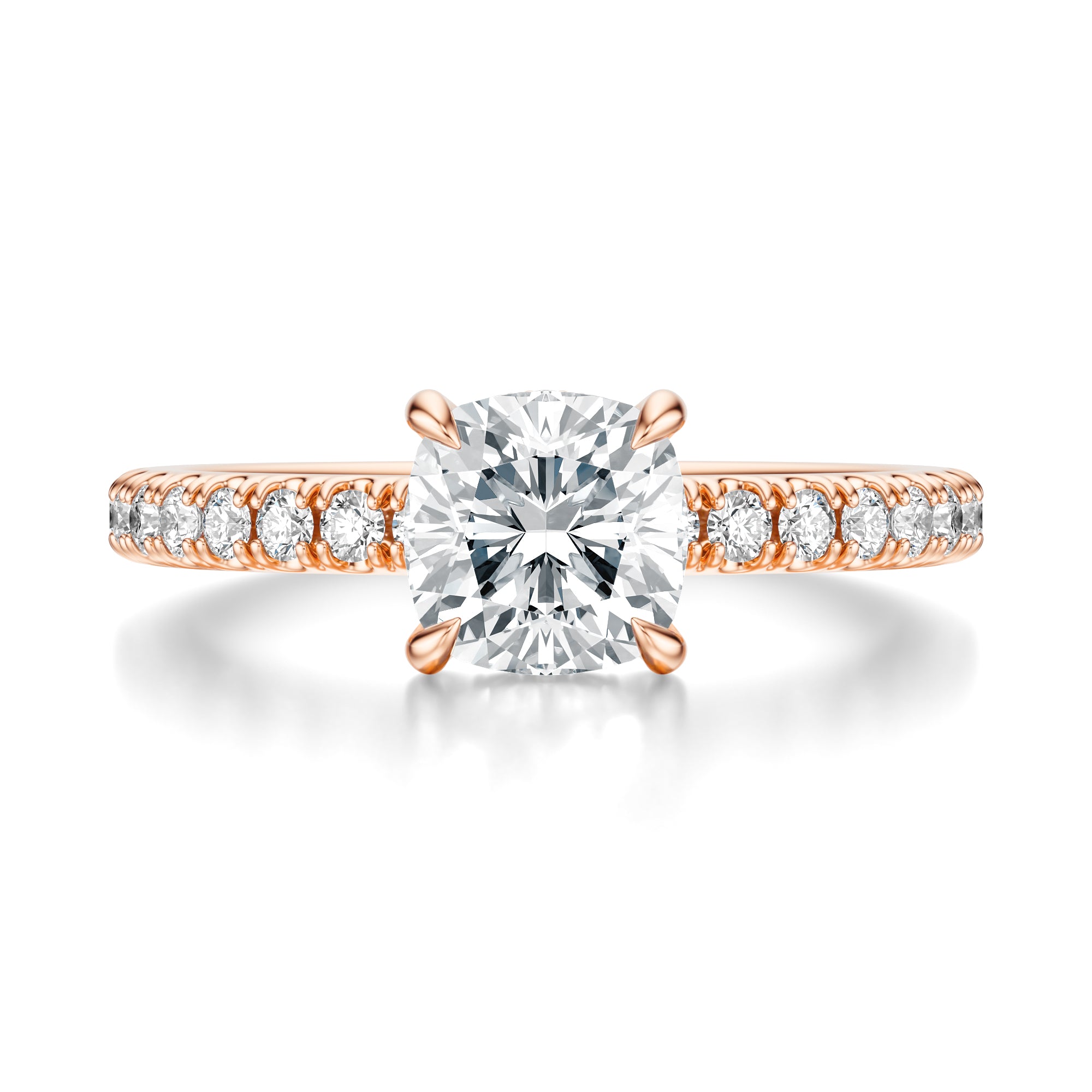 Signature Hidden Halo Cushion Engagement Ring - Rose Gold Pavé Band - Front View