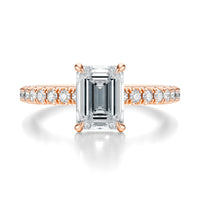 Signature Hidden Halo Emerald Engagement Ring - Rose Gold Pavé Band - Front View