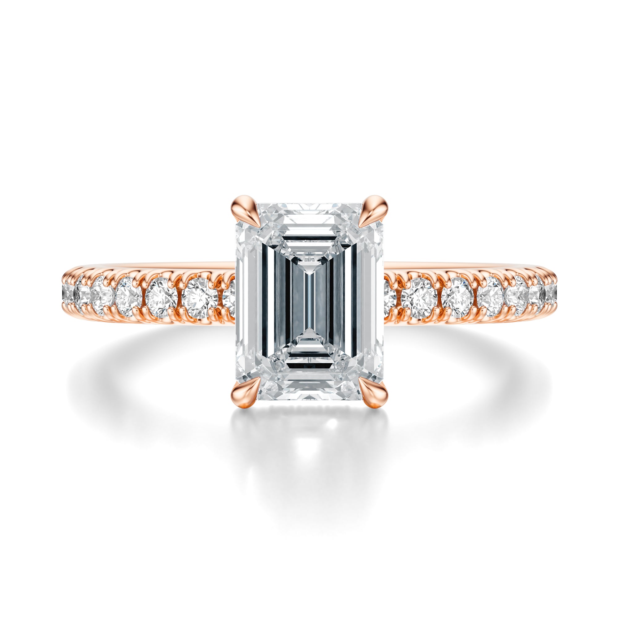 Signature Hidden Halo Emerald Engagement Ring - Rose Gold Pavé Band - Front View