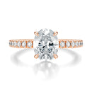 Signature Hidden Halo Oval Engagement Ring - Rose Gold Pavé Band - Front View