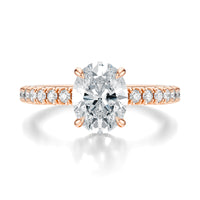 Signature Hidden Halo Oval Engagement Ring - Rose Gold Pavé Band - Front View