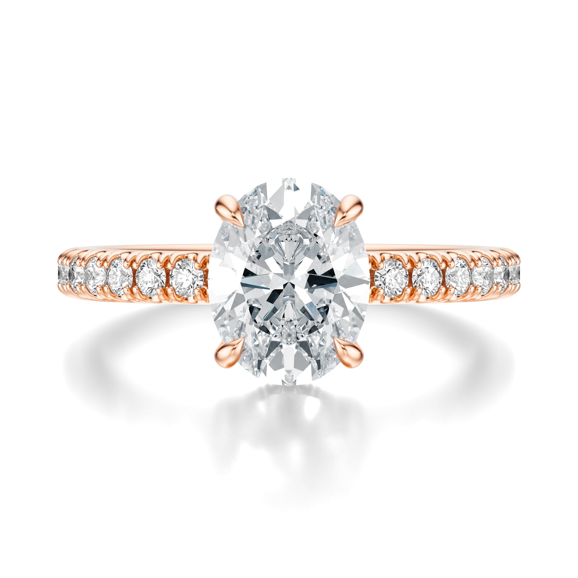 Signature Hidden Halo Oval Engagement Ring - Rose Gold Pavé Band - Front View