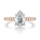 Signature Hidden Halo Pear Engagement Ring - Rose Gold Pavé Band - Front View