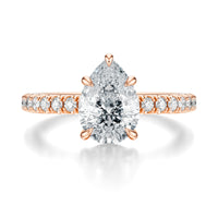 Signature Hidden Halo Pear Engagement Ring - Rose Gold Pavé Band - Front View