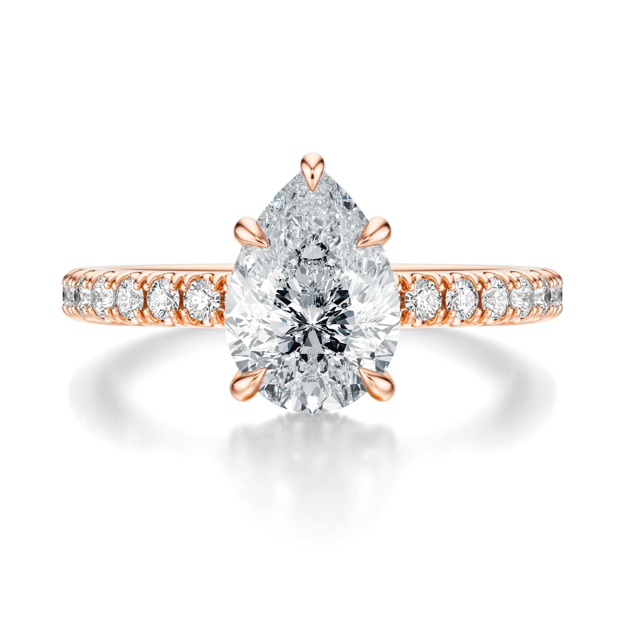 Signature Hidden Halo Pear Engagement Ring - Rose Gold Pavé Band - Front View