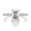 Signature Hidden Halo Radiant Engagement Ring - Rose Gold Pavé Band - Front View