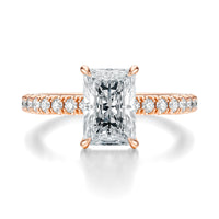 Signature Hidden Halo Radiant Engagement Ring - Rose Gold Pavé Band - Front View
