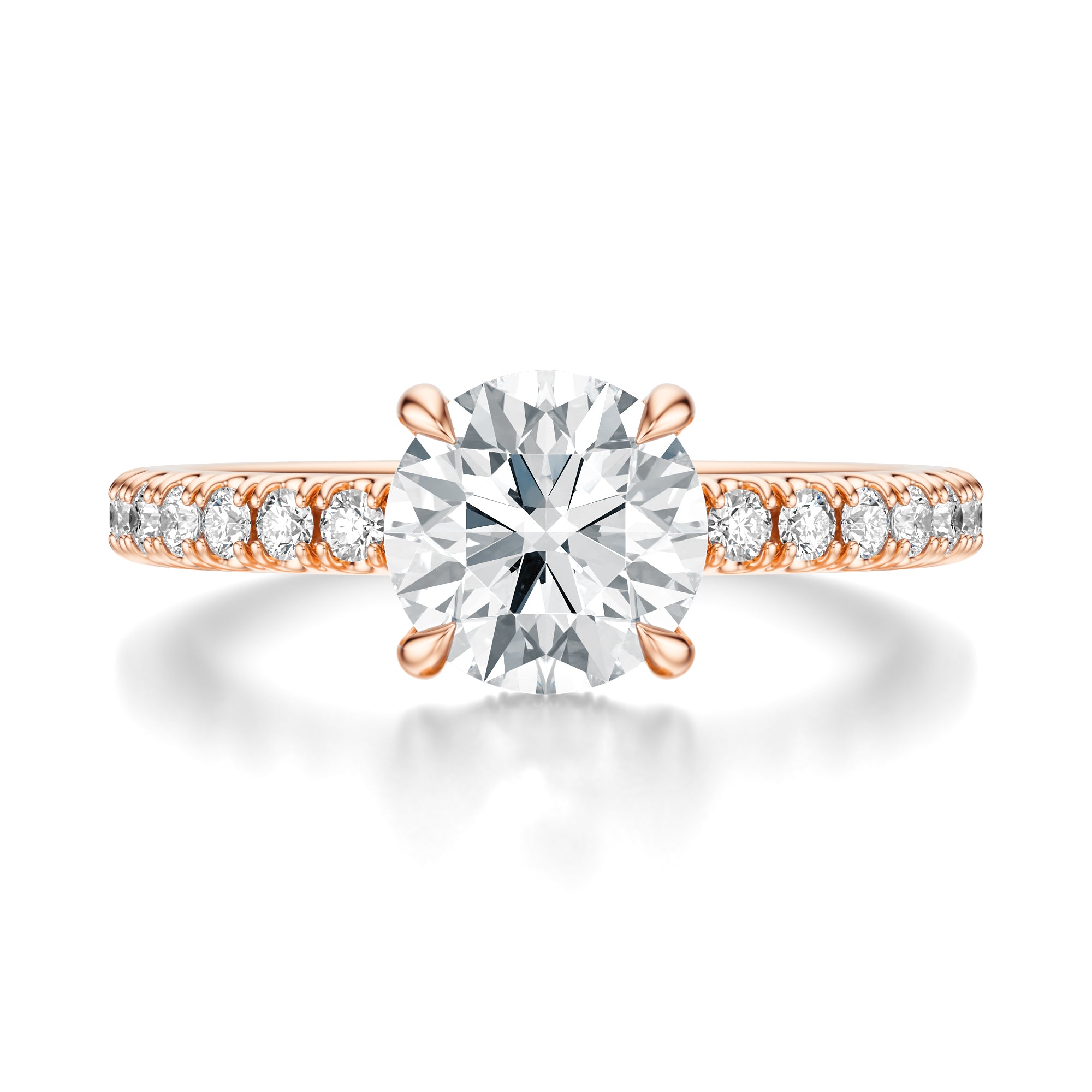 Signature Hidden Halo Round Engagement Ring - Rose Gold Pavé Band - Front View