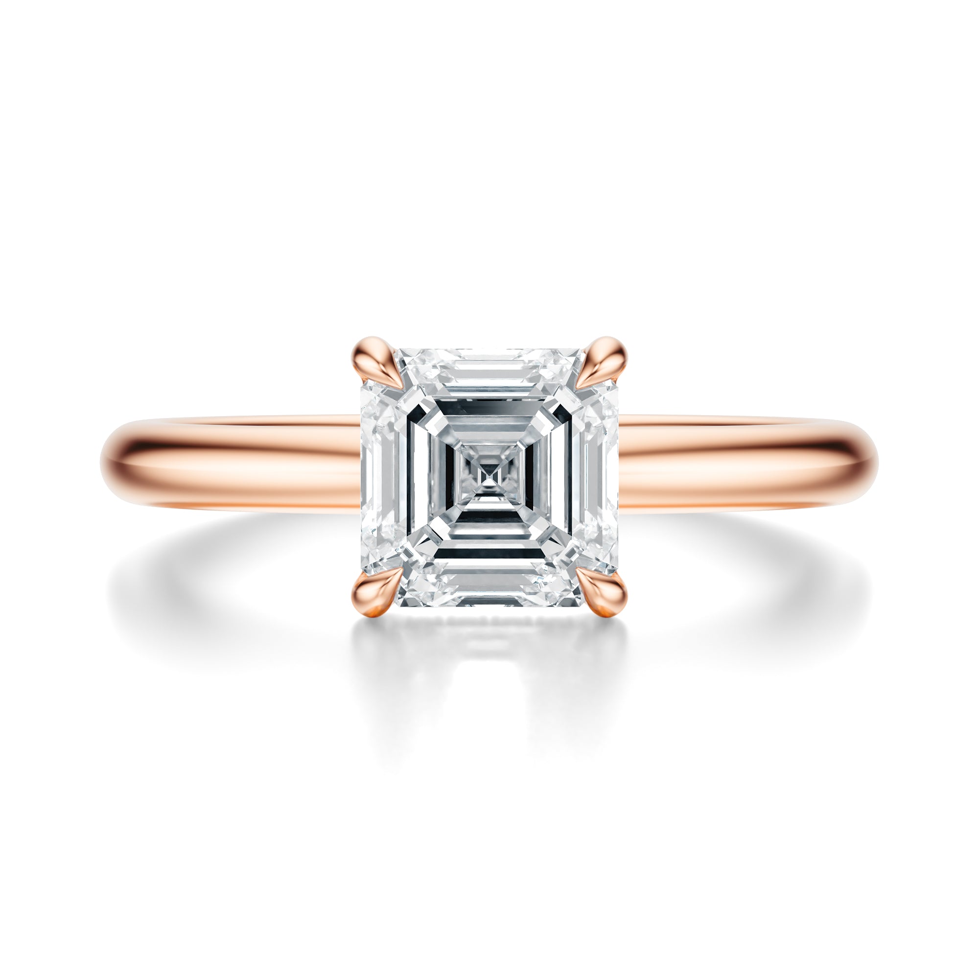 Signature Hidden Halo Asscher Engagement Ring - Rose Gold Polished Band - Front View