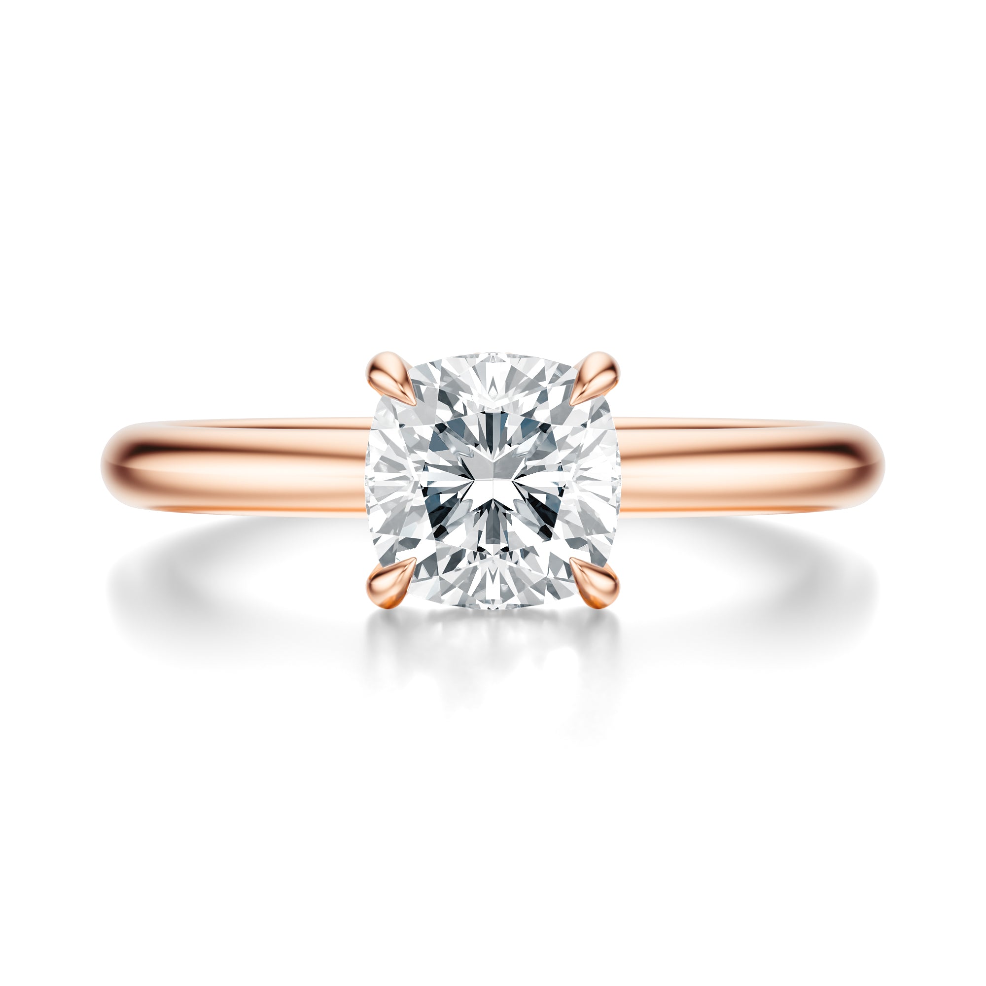 Signature Hidden Halo Cushion Engagement Ring - Rose Gold Polished Band - Front View