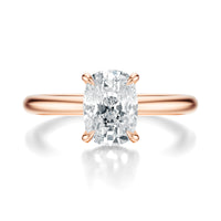 Signature Hidden Halo Elongated Cushion Engagement Ring - Rose Gold Polished Band - Front View
