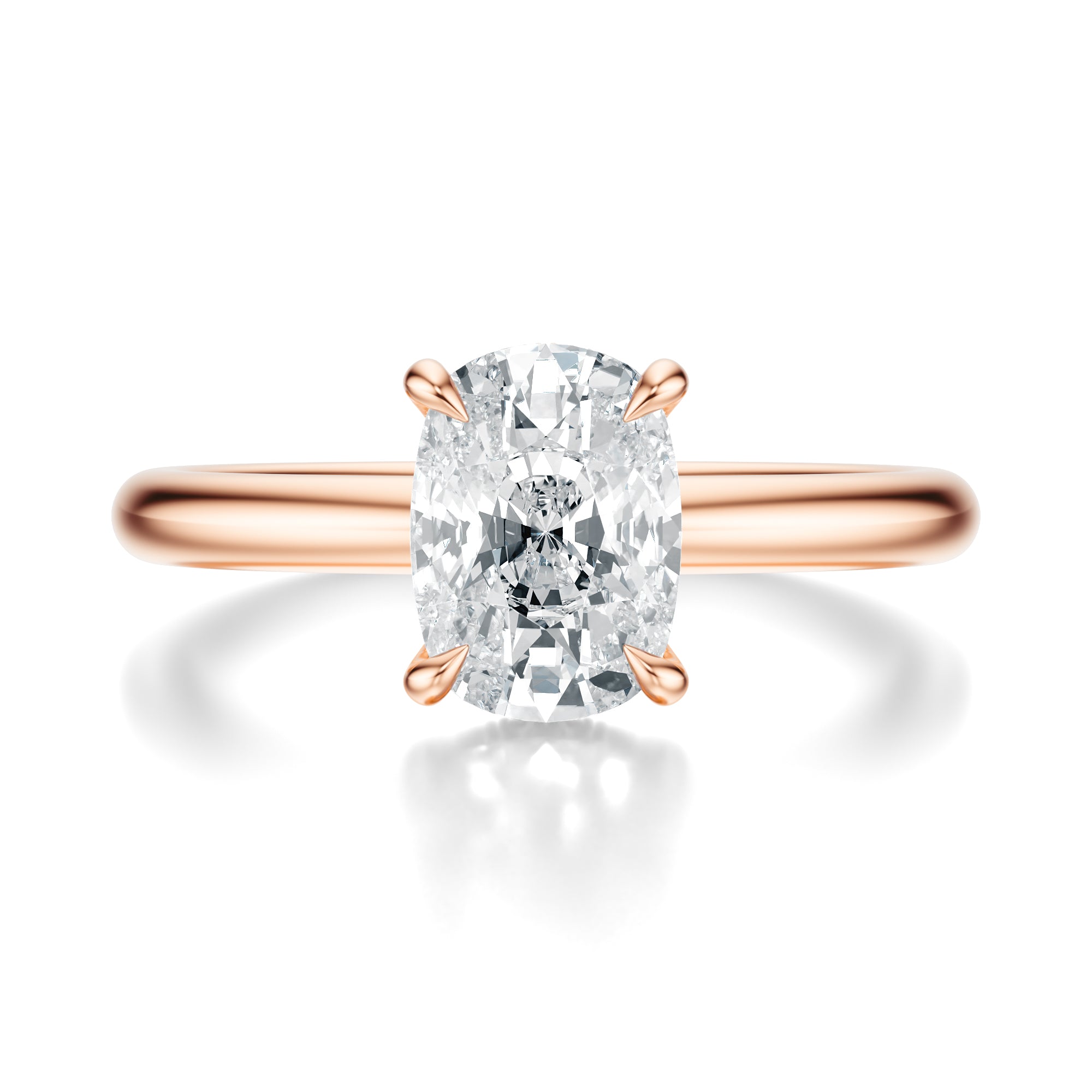 Signature Hidden Halo Elongated Cushion Engagement Ring - Rose Gold Polished Band - Front View